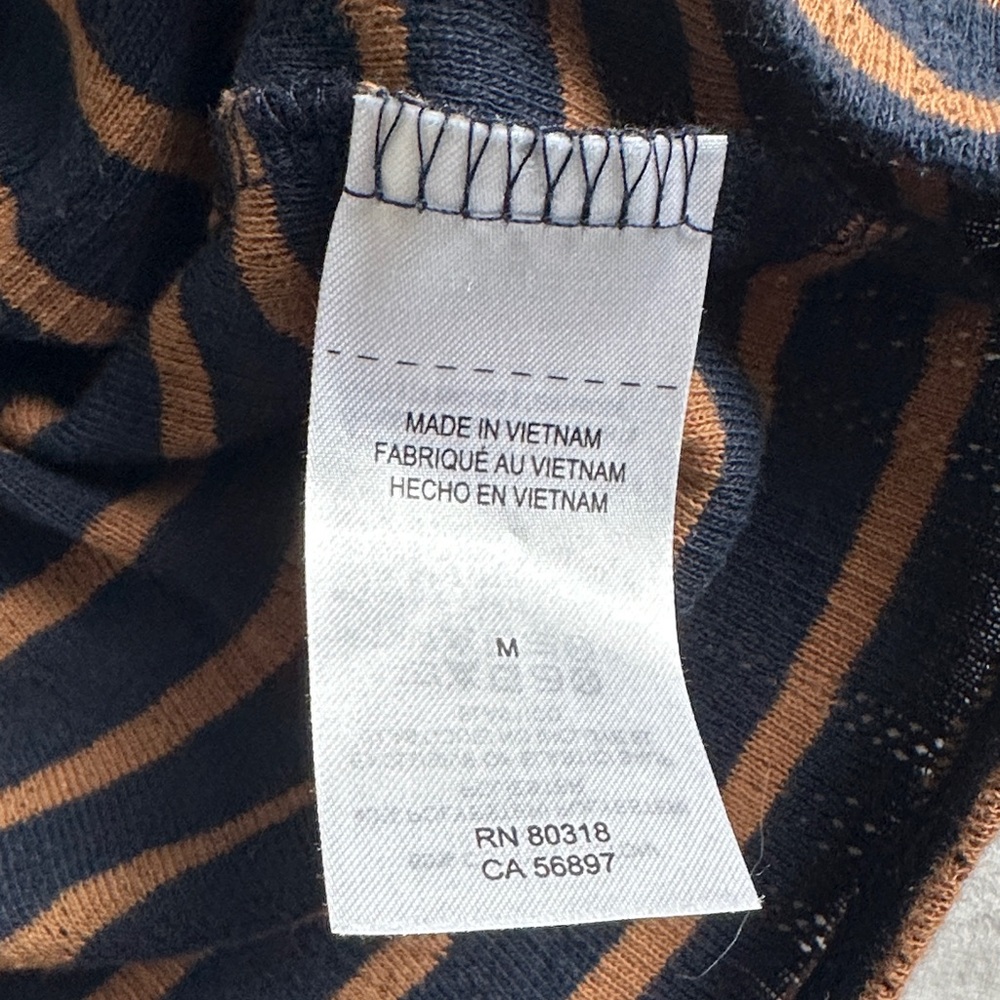 Lucky Brand Black and Brown Striped Puffed Sleeve Blouse Size Medium - Picture 6 of 9